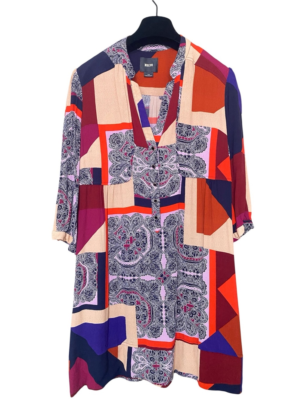 Anthropologie Petite Geometric Patchwork Paisley V-neck Dress -